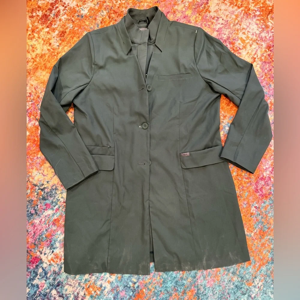 FIGS Pro Lab Coat Jacket NWT Olive Gray Longline Utility Coat Size XL - Picture 1 of 2